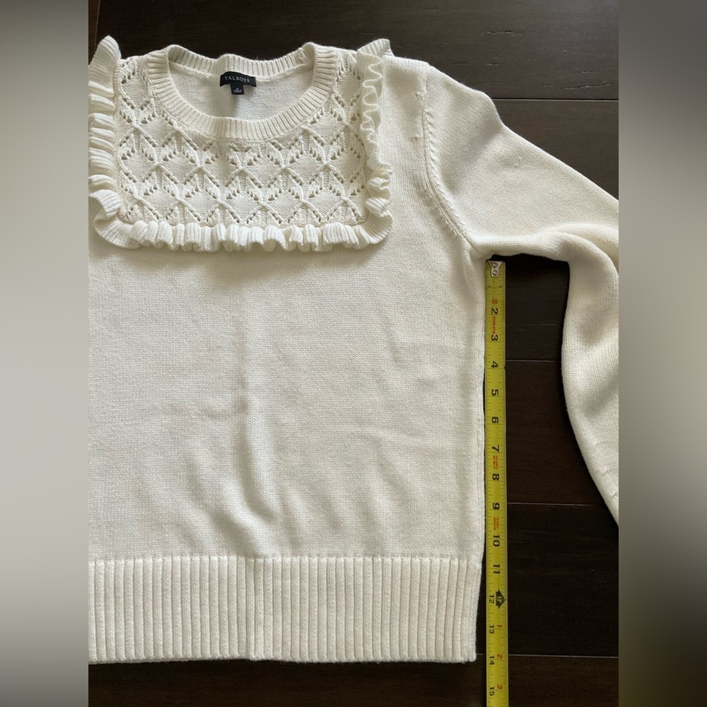 Talbots Cream Crew Neck Sweater with Elegant Lace Detail - Picture 7 of 7